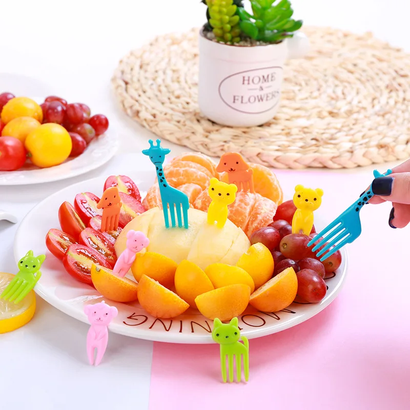 40 pçs garfo de frutas dos desenhos animados crianças bolo palito de frutas mini garfo animal grau alimentício plástico bento almoço bento acessórios festa decoração