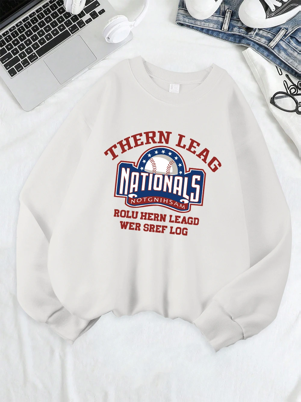 Baseball Nationals Sports Printed Sweatshirts Women Fleece Warm Basics Hoodie Crewneck Loose Pullover Winter Casual Streetwear