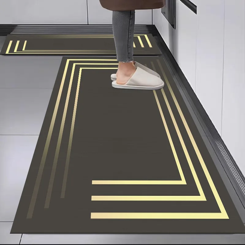 

Kitchen Floor Mat Long Strip Non-slip Oil-proof Foot Mats Pvc Leather Waterproof Carpet Solid Color Style Home Decoration Rug