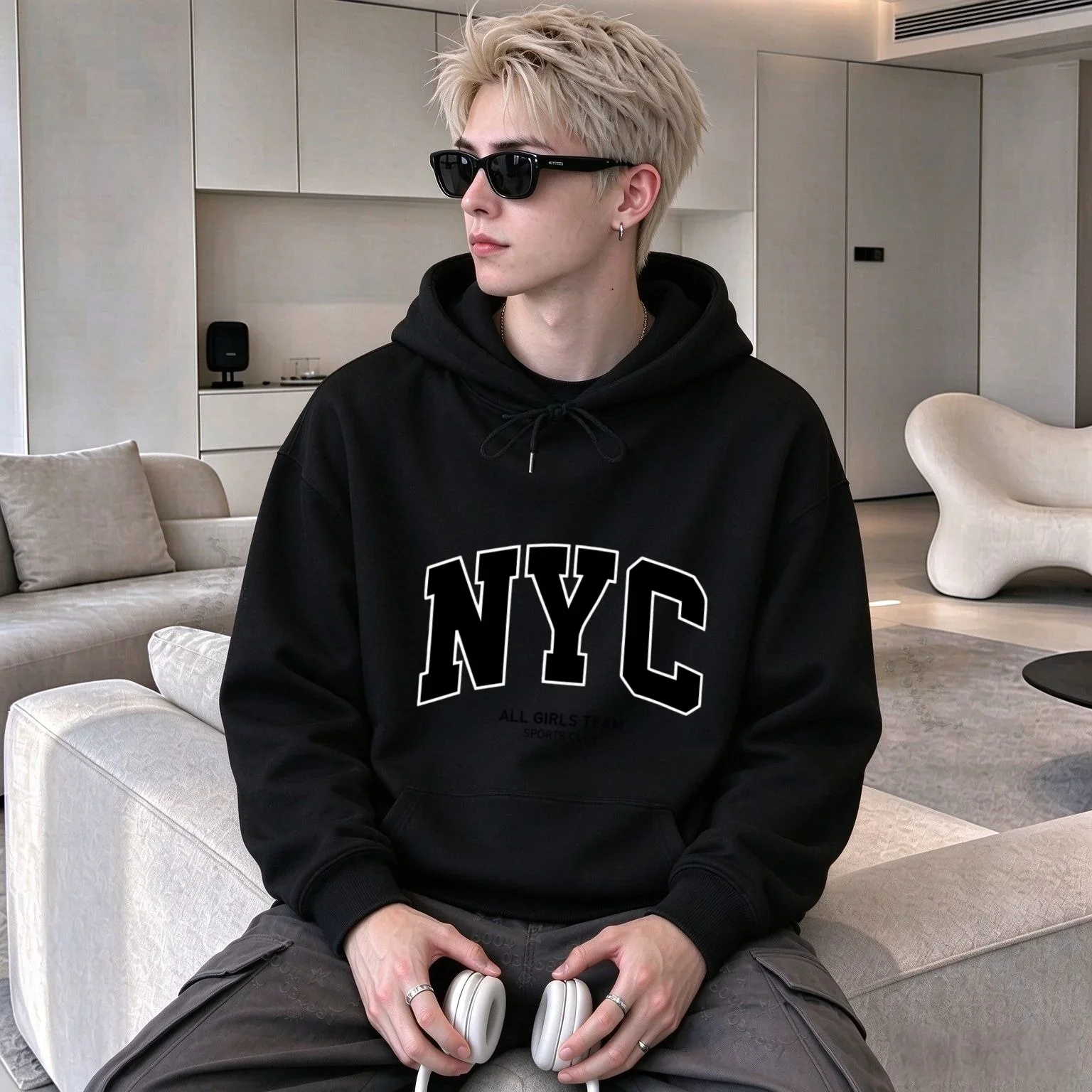 Sudadera con capucha unisex de estilo Y2K para otoño e invierno,con estampado gráfico de letras de estilo vintage de Nueva York,