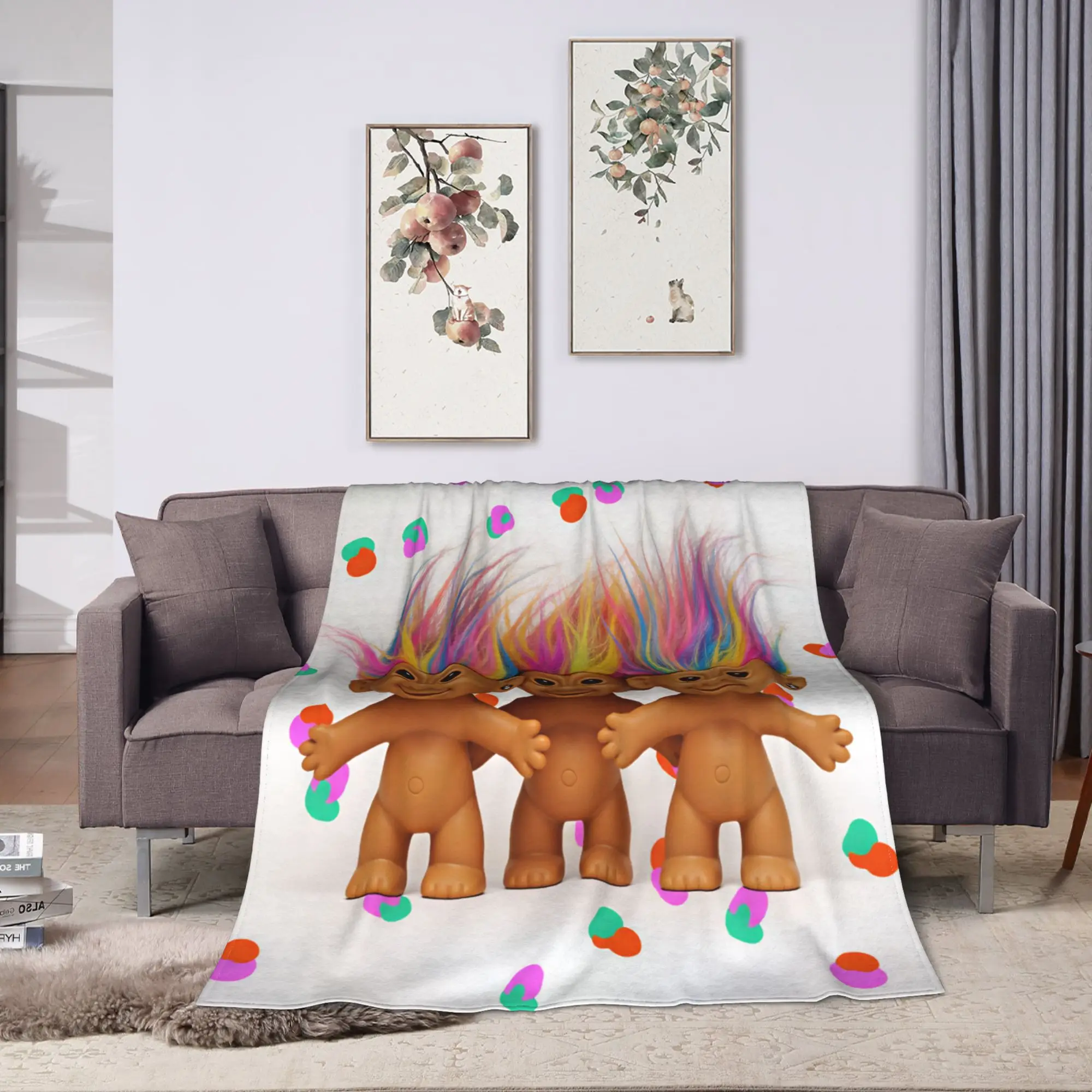 Troll Doll Blanket  Travel Flannel Throw Blanket For Couch Bed Warm Soft Custom DIY Quality Bedspread Gift