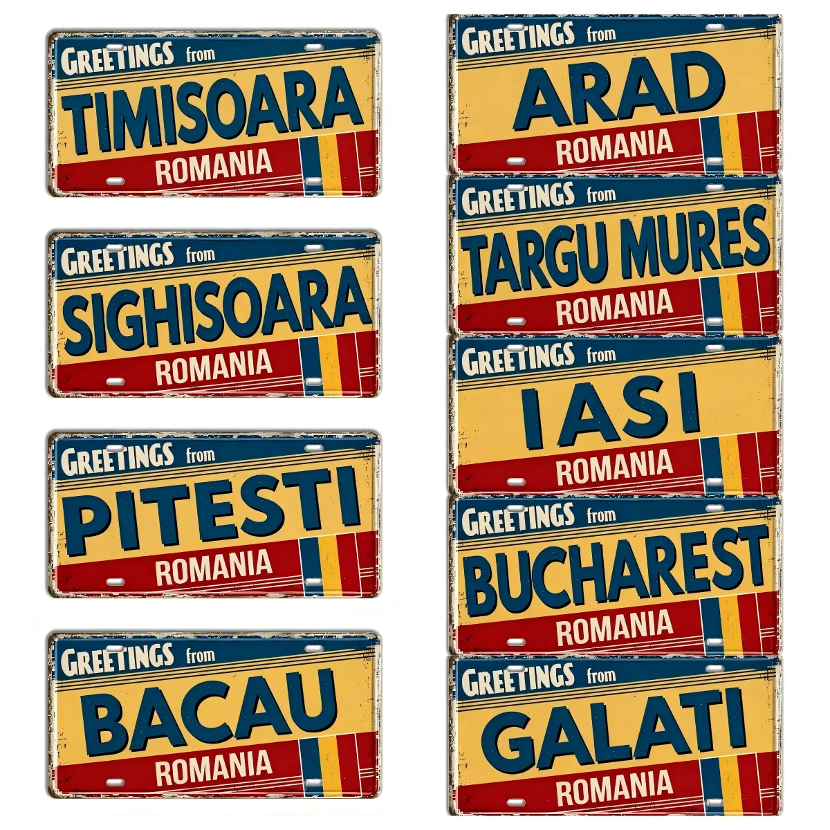Retro Romania City License Plate Metal Tin Sign Distressed Car Plate Wall Hanging Plaque Bar Garage CafeTravel Wall Ornament