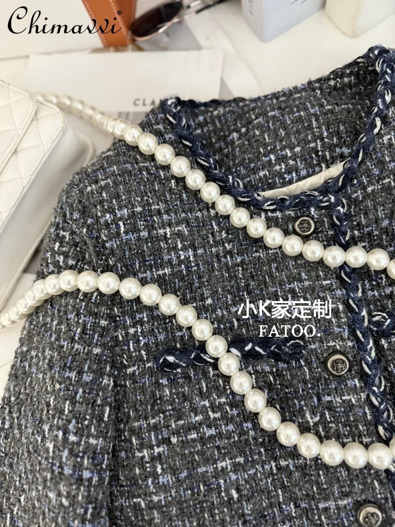 2025年冬新作 高級ヘビーニット長袖スリムショートダウンコート レディースファッション シングルブレスト エレガントジャケットトップ