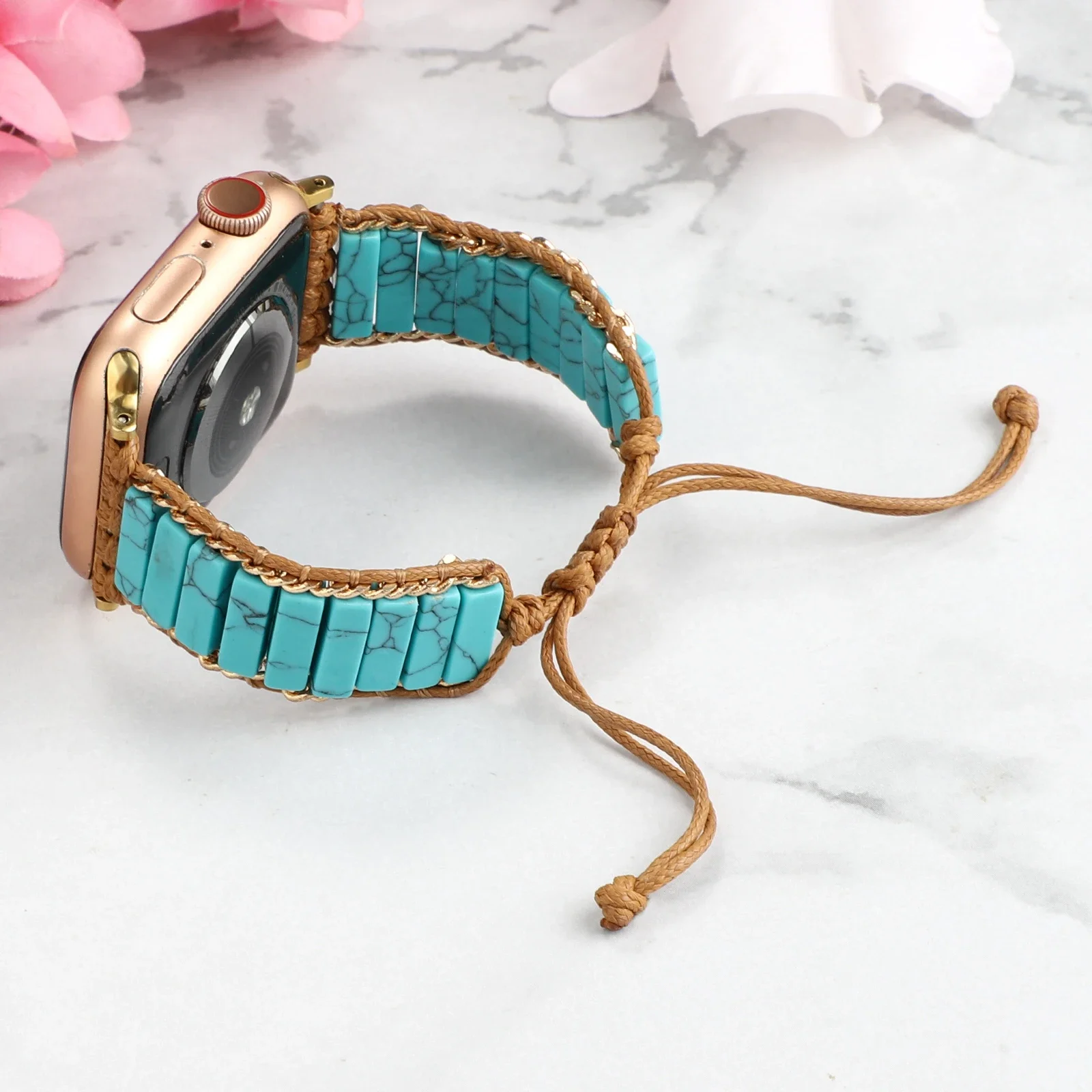 Bohemian Natural Stone Strap For Apple Watch Ultra2 10 9 8 7 6 5 4 SE Braided Bracelet Band iWatch 49mm 45mm 44mm 41mm 40mm 38mm