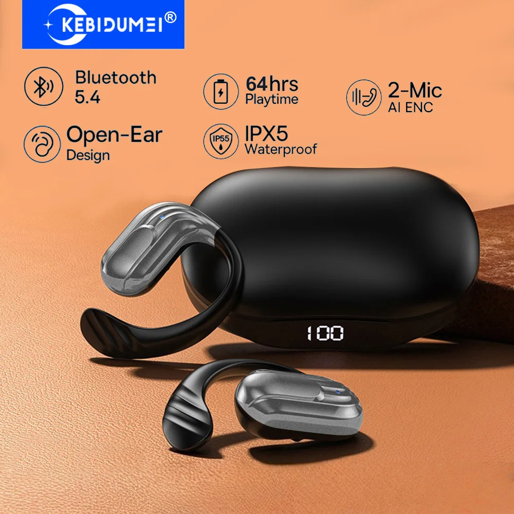 

Open-Ear Earphones Bluetooth 5.4 Ear Hook Headphones HiFi Stereo True Wireless Headsets Noise Reduction Waterproof Earbuds