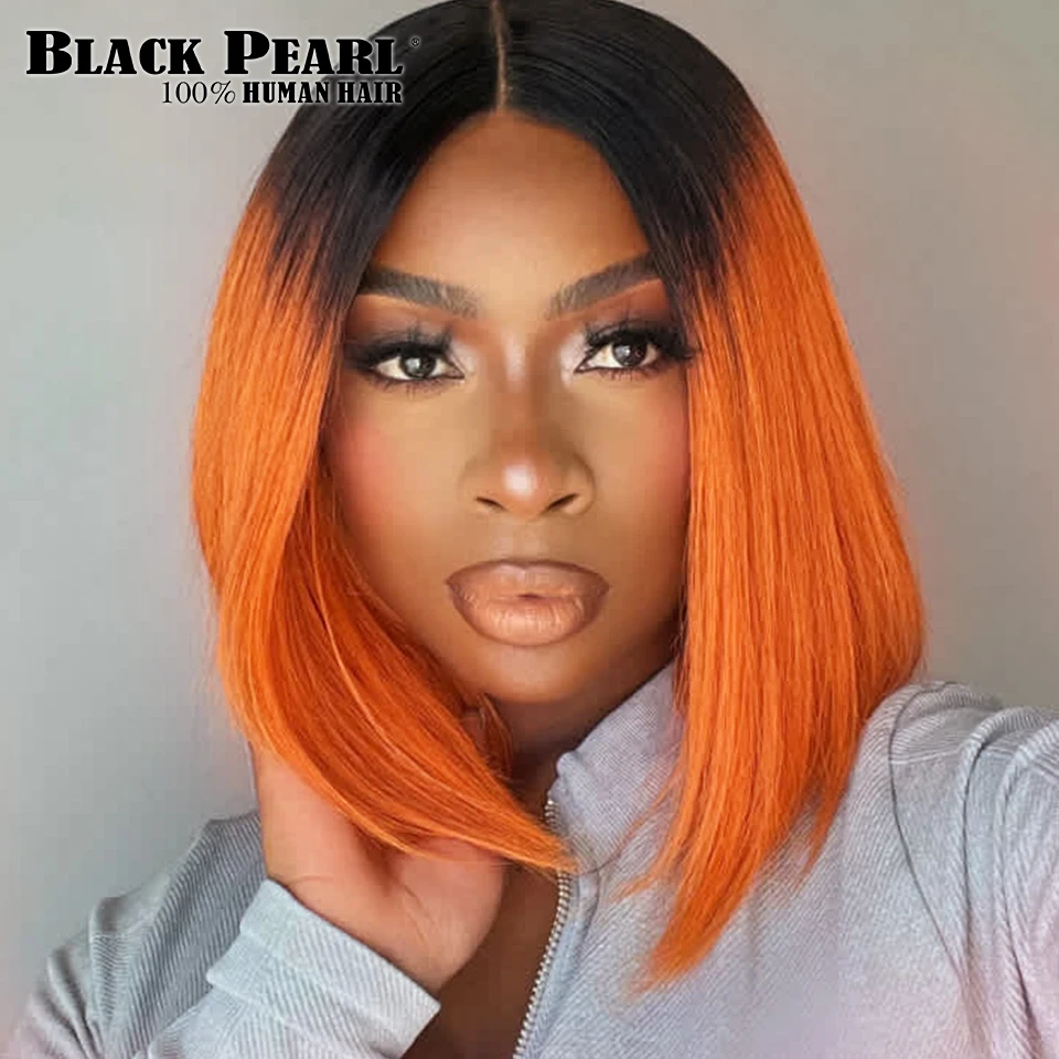 Peluca de cabello humano con frente de encaje de Color naranja Omber para mujeres negras pelucas rectas Bob pelucas de encaje de cabello humano Bob corto recto en venta