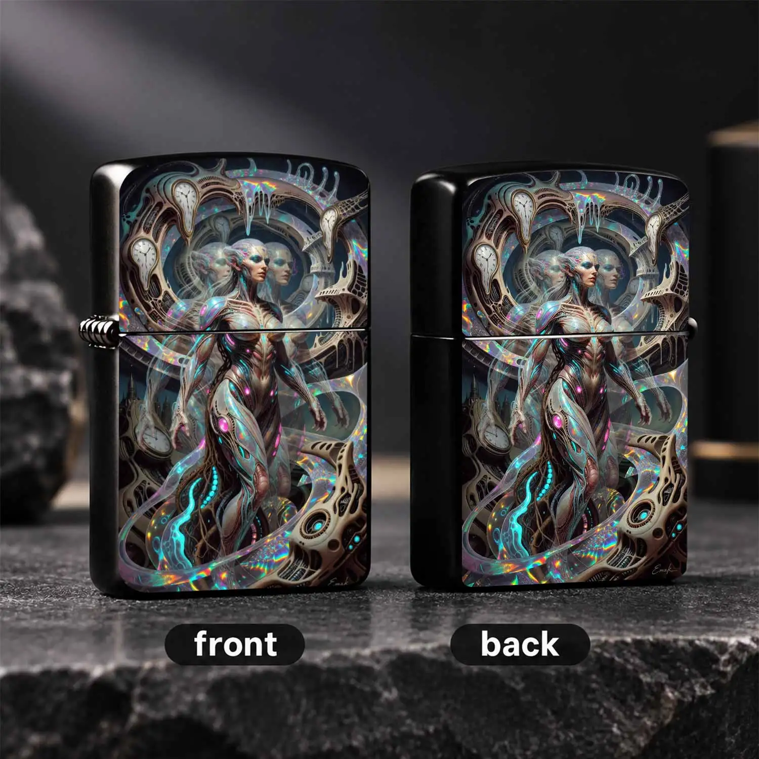 Surreal Space-Time Goddess Print Lighter, Psychedelic Cyber Iridescent Art Decor, Portable Ignition Device For Travel Home Camping, Unique Stylish Collectible Gift For Fantasy Art Enthusiasts Daily Use A Humorous And Interesting Lighter