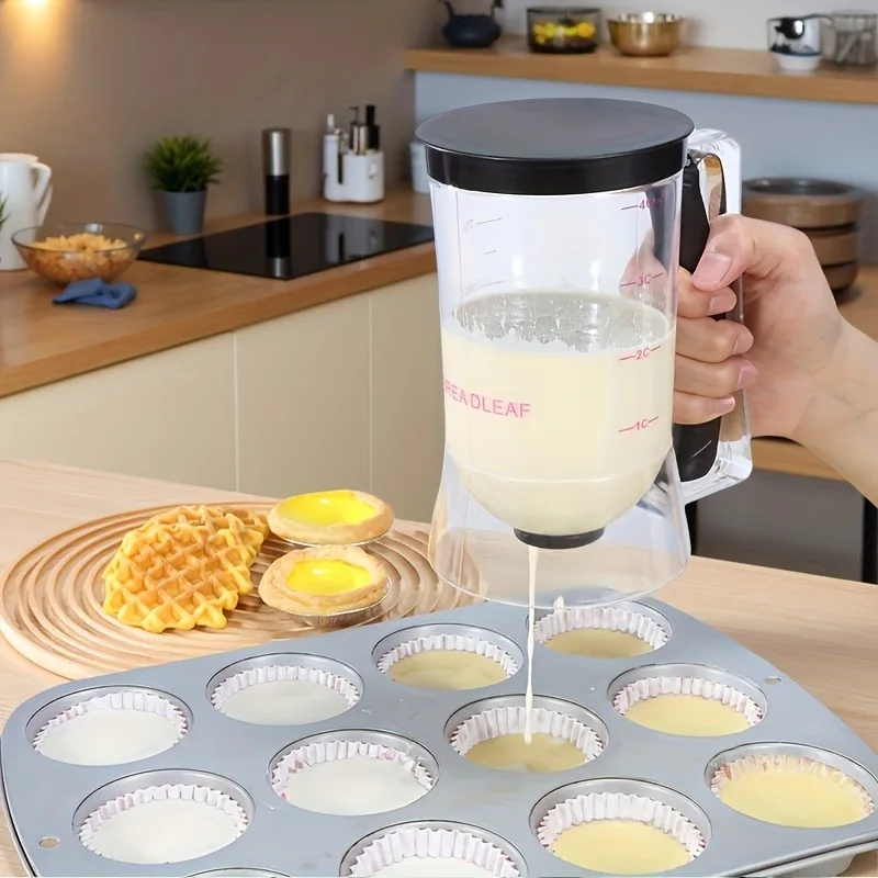 Multi Purpose Handheld Plastic Batter Dispenser With Measuring Cup Non-Stick Space-Saving Easy Clean Pour Jug Funnel Baking Essentials For Cupcake Pancake Waffle Cookie Tart Cream Mix Cake Making Kitchen Cooking Tools