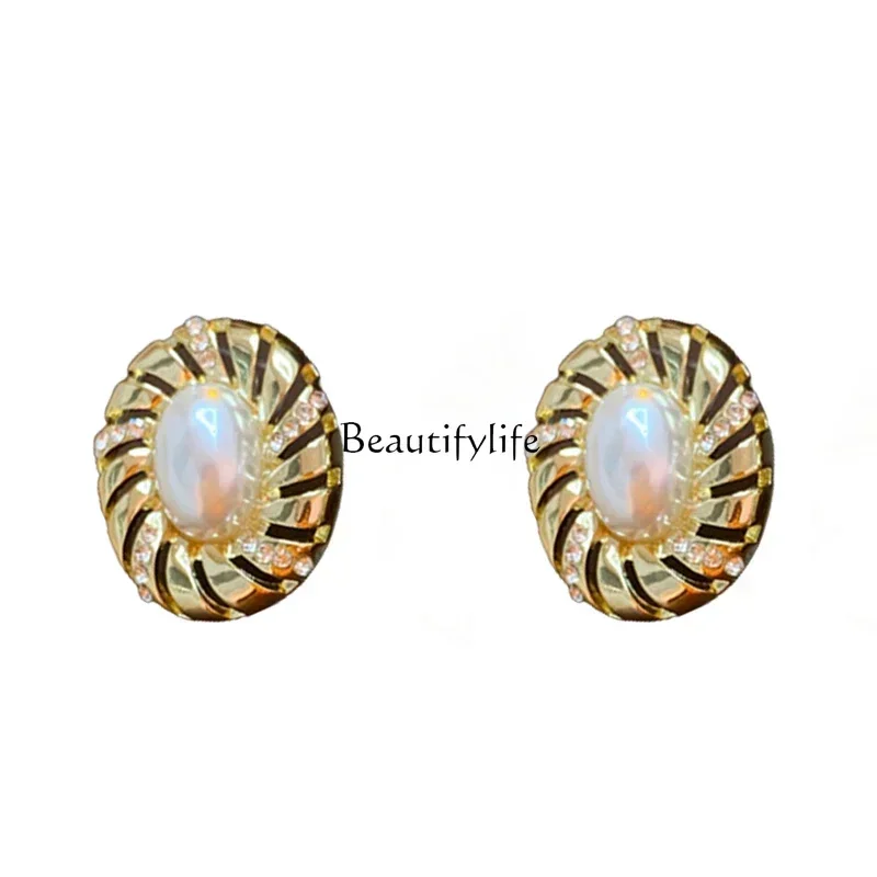 Mid-Ancient Large Pearl Earrings Women's Light Luxury High-Grade Niche Gold Earrings 2023 New Popular