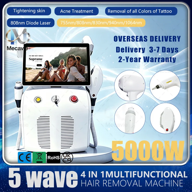 2026 Commercial Salon 5000W 5Waves Diode Laser Machine Ice Titanium Cooling System Efficient Full Body Hair Removal Care Device