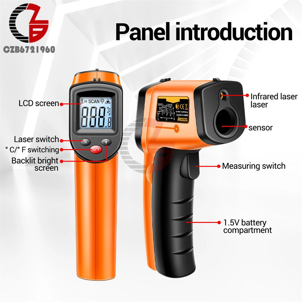 Digital Infrared Thermometer Non-contact Thermometer Industrial Precision Laser Temperature Meter Pyrometer Instrument Tool