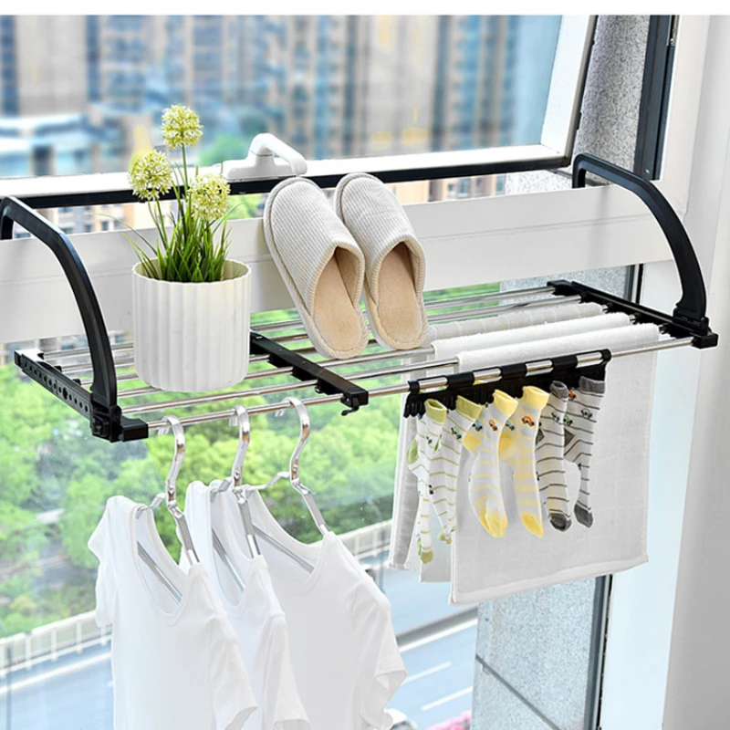 

Multifunctional Stainless steel Foldable Shelf Balcony Window Hanging Organizer Storage Rack Home For Airing Clothes Shoe