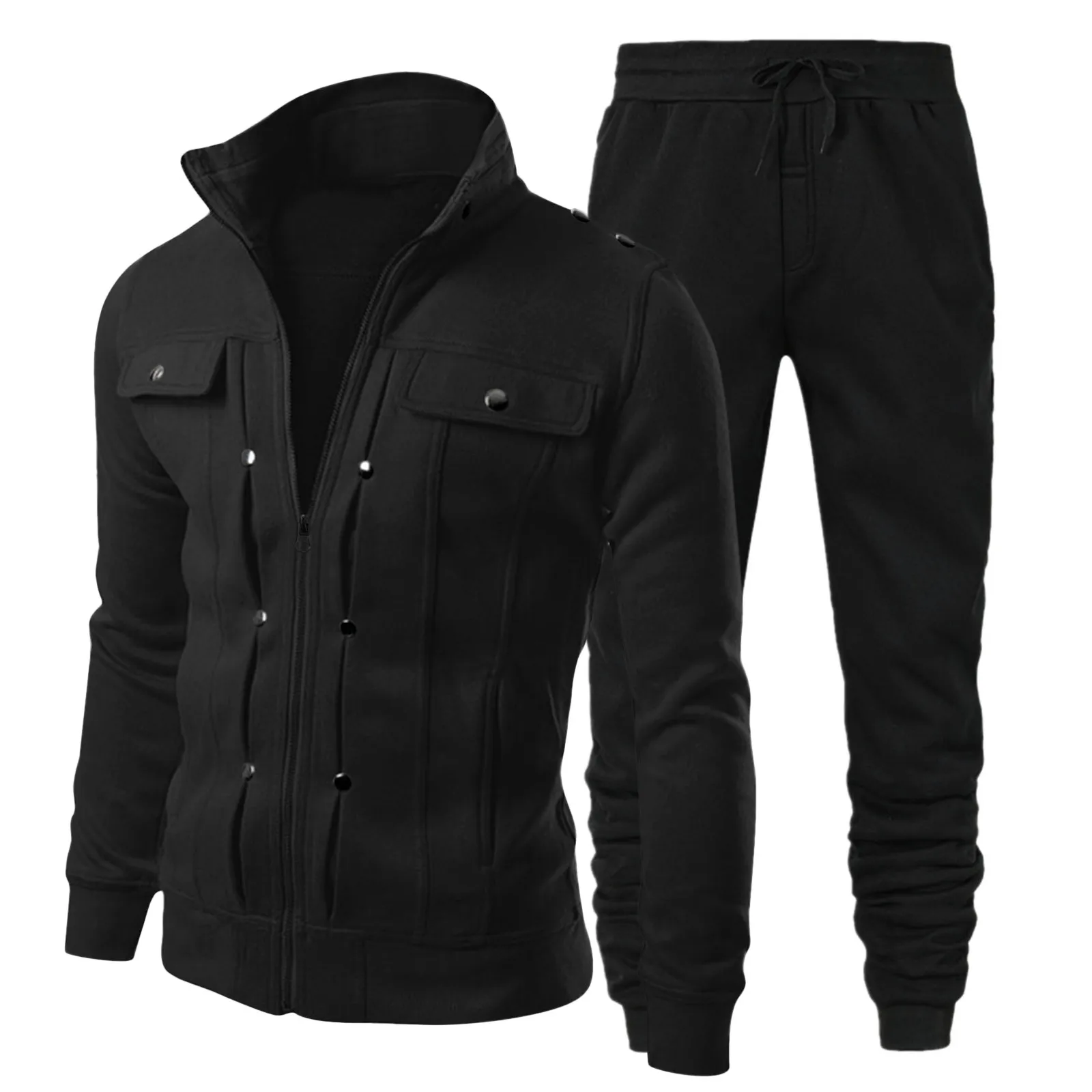 Conjunto deportivo de 2 piezas para hombre, sudaderas con capucha y pantalones de chándal de Color sólido, chaquetas con cuello alto y cremallera, pantalones bombachos holgados, 2024