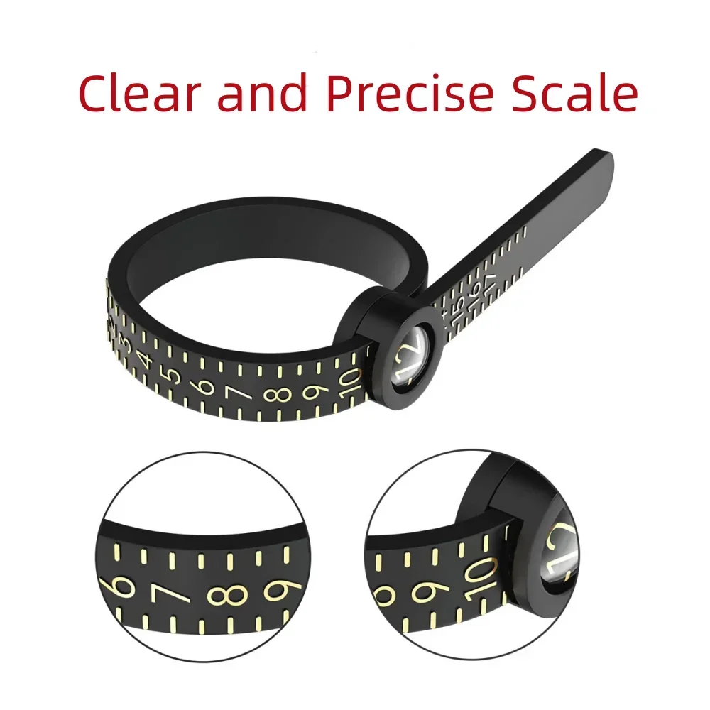US/UK/EU/HK Größe Ring Lineal Ring Maßband Ring Messwerkzeug Ringförmige Spule Fingergröße Filter mit Lupe – Detail 4