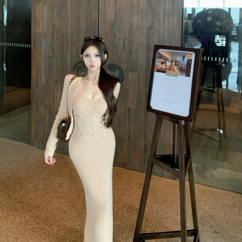 

Женский вязаный кардиган-джак со съемным ремнем, жилет Dr Set, модный осенне-зимний наряд V-Ne Long Sve