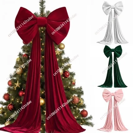 new oversized velvet Christmas tree bow, red flannel trailing Christmas party decorative bow