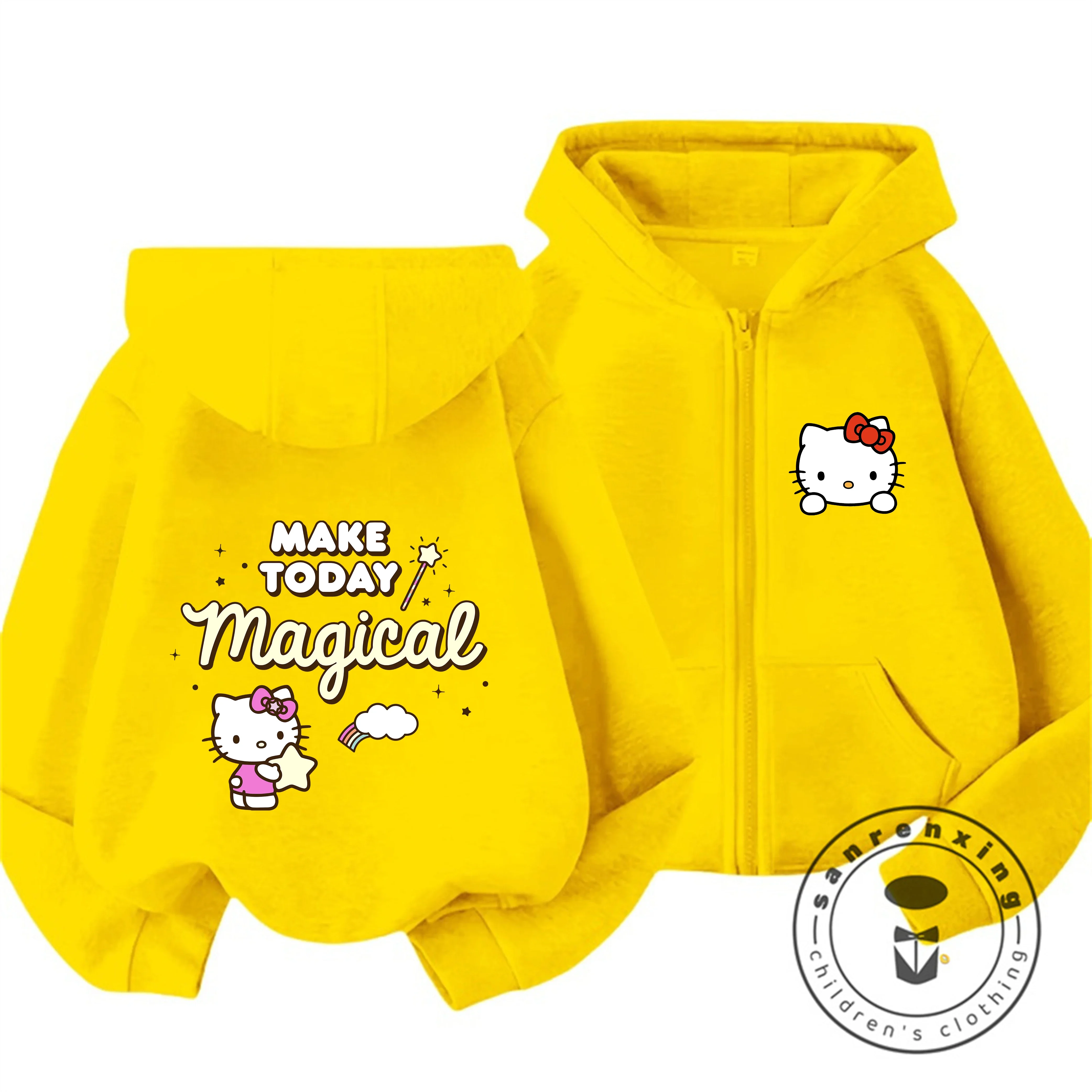 

Повседневная теплая толстовка на молнии Hello Kitty 2026 для детей 3-14 лет, осенне-зимняя, милая, в стиле кавай, с мультяшным принтом, уличная, модная, для активного отдыха