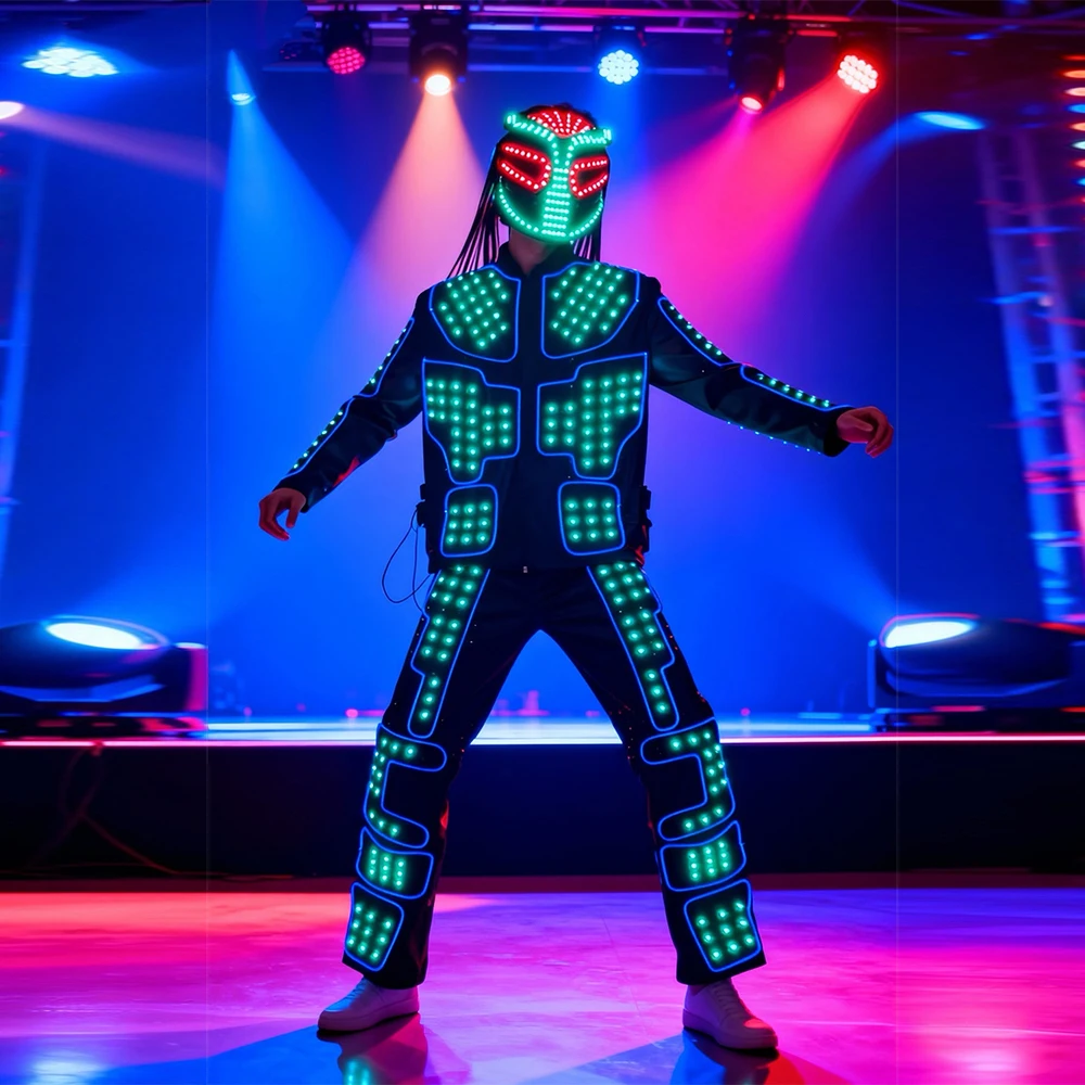

Светящийся костюм с LED-подсветкой, сценический костюм с RGB-подсветкой, одежда для ночных клубов и вечеринок, интерактивная одежда