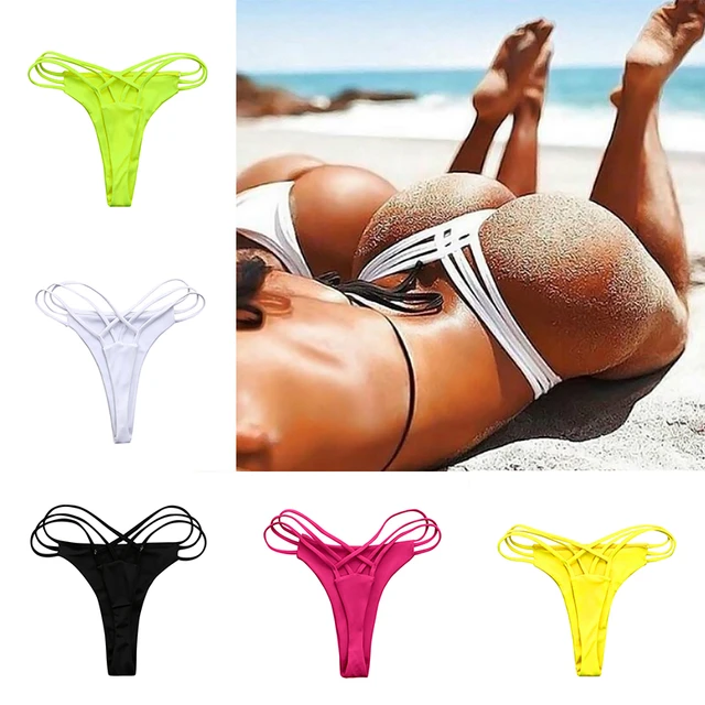 Bas de bikini sexy pour femmes culotte string a bretelles croisees maillot de bain string femme maillot de bain de plage document solide nouveau