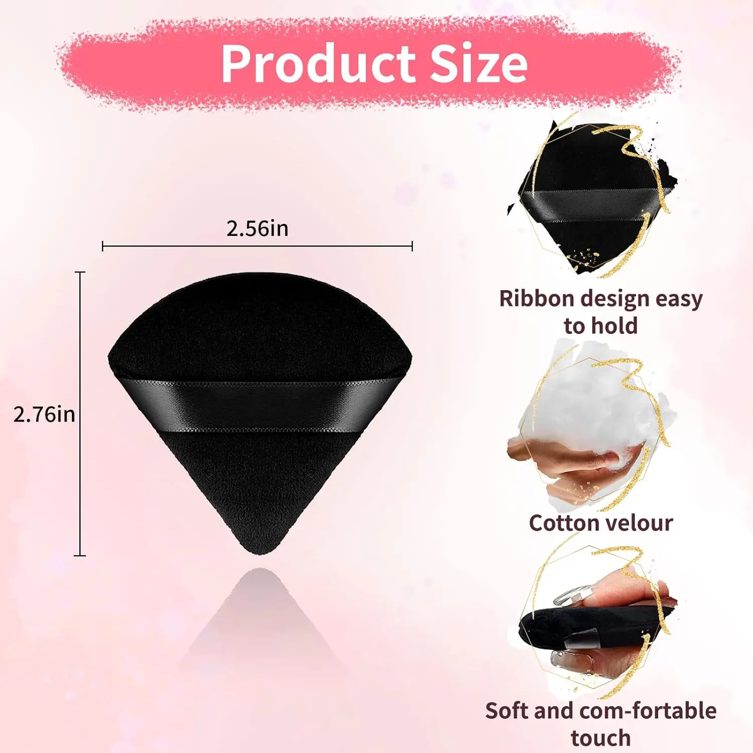 150 Pcs Powder Puff Face Soft Triangle Makeup Puff for Loose Powder Mineral Powder Body Powder Velour Cosmetic (Black)