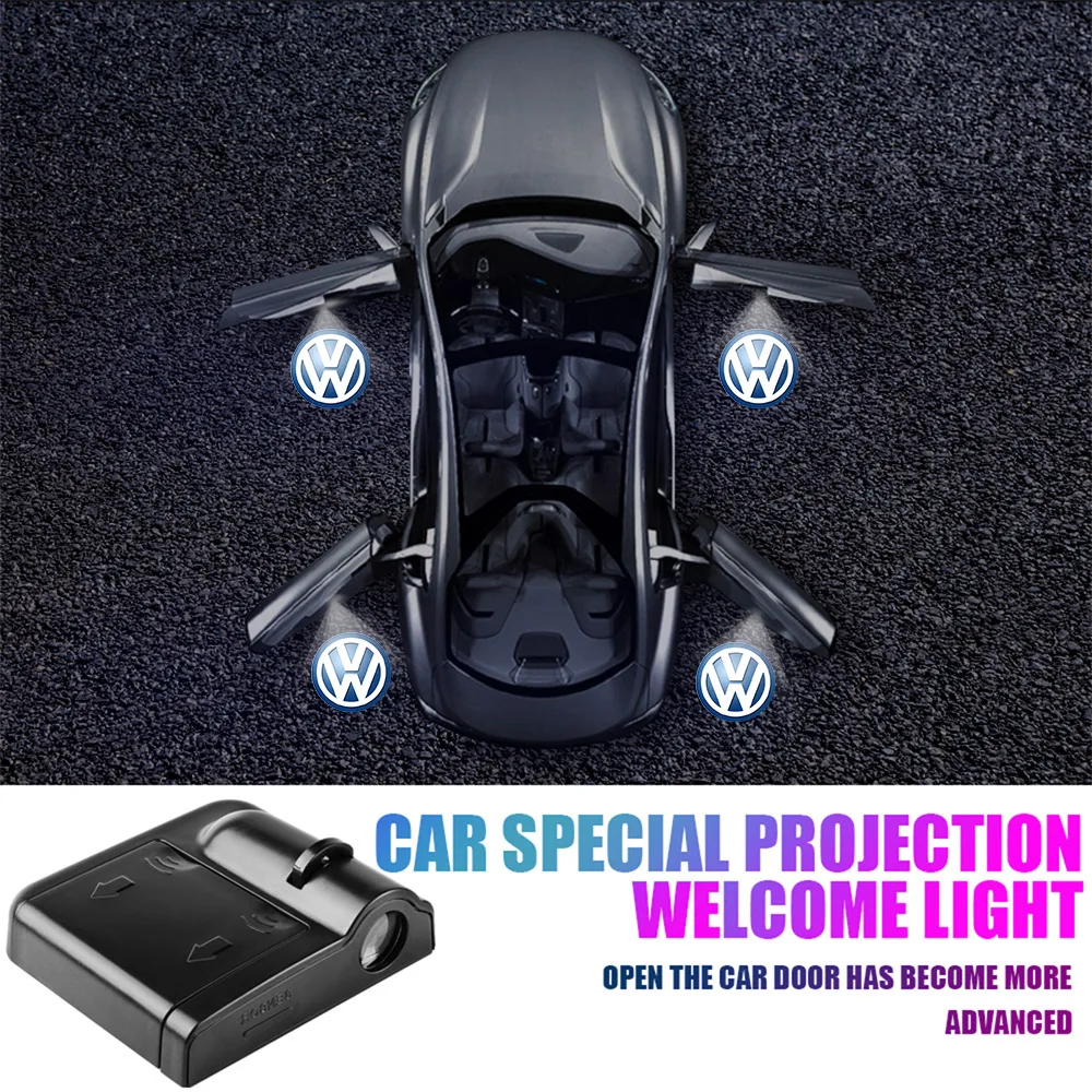 Acessórios para Carro, Decoração de Porta com Projetor LED Sem Fio, Luzes de Boas-Vindas HD para Volkswagen GTI Golf Polo Tiguan Passat R