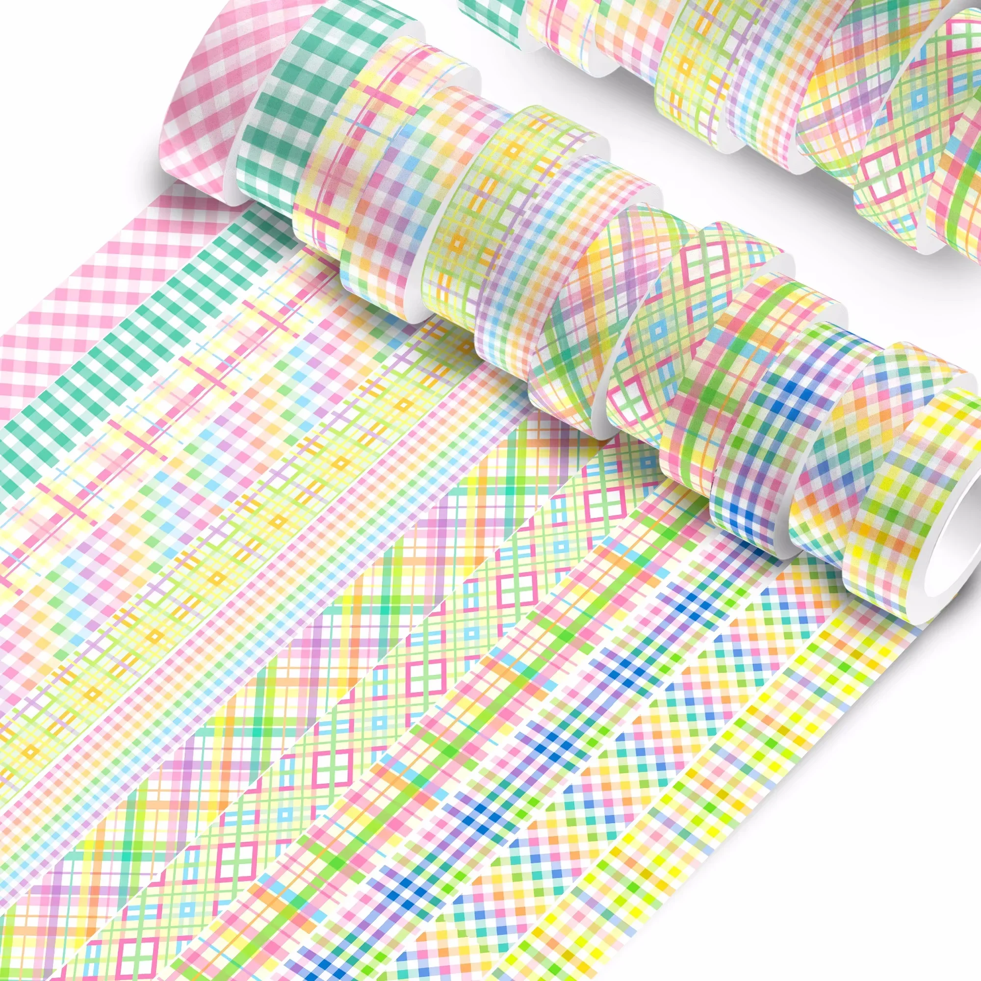 12 Rolls Colorful Checkered Plaid Washi Tape Set, Spring Pastel Grid Masking Tape for Journaling Scrapbooking Gift DIY Craft