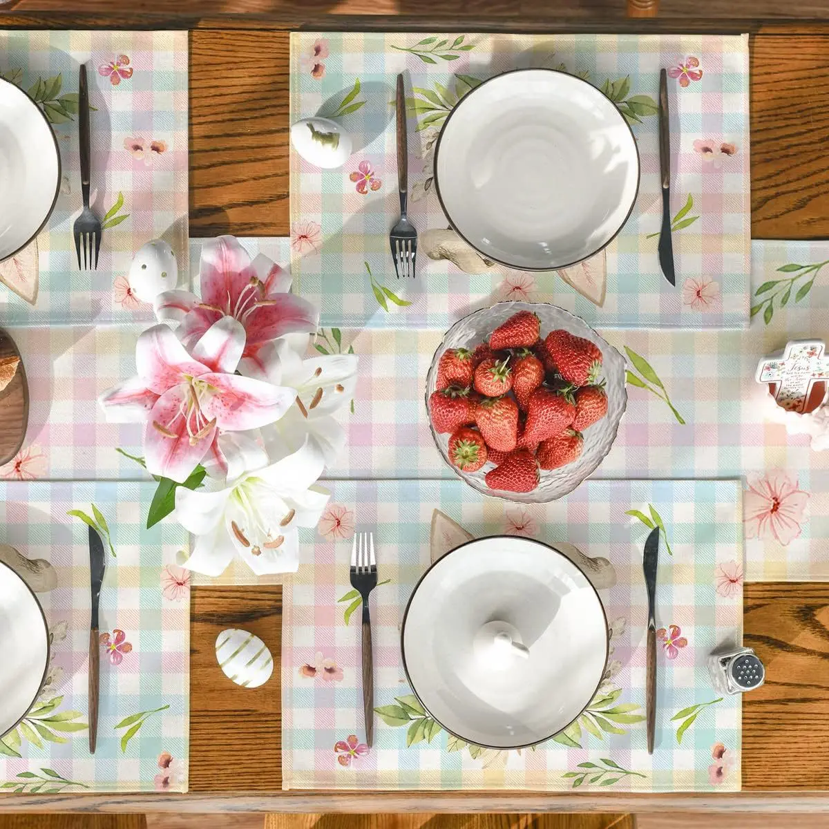 1PC Easter Placemats Rabbit Flower Pattern Dining Table Coffee Table Decoration Antifouling Insulation Tablecloth