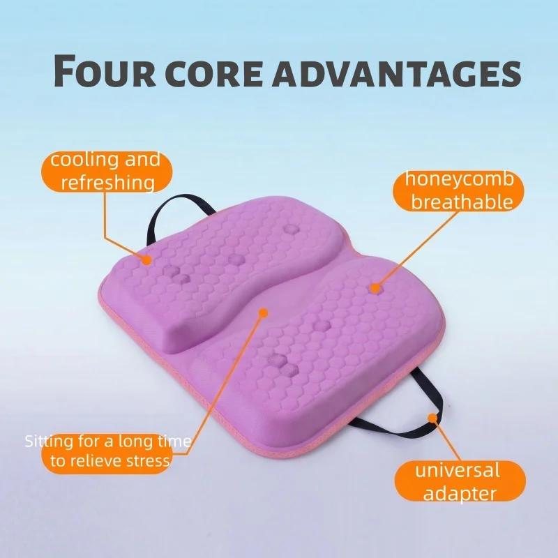 Ergonomic Pink Honeycomb Car Seat Cushion Portable Handle Breathable Cooling Gel Chair Pad Non-Slip Pressure Relief Seat Mat view 3