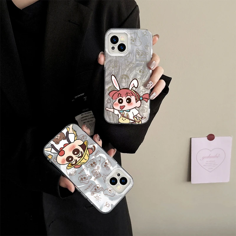 Cartoon C-Crayon Shin-chan iPhone 16 15 Case Feather Yarn Phone Case for iPhone 16 15 14 13 12 11 ProMax Plus XS XR Back Covers