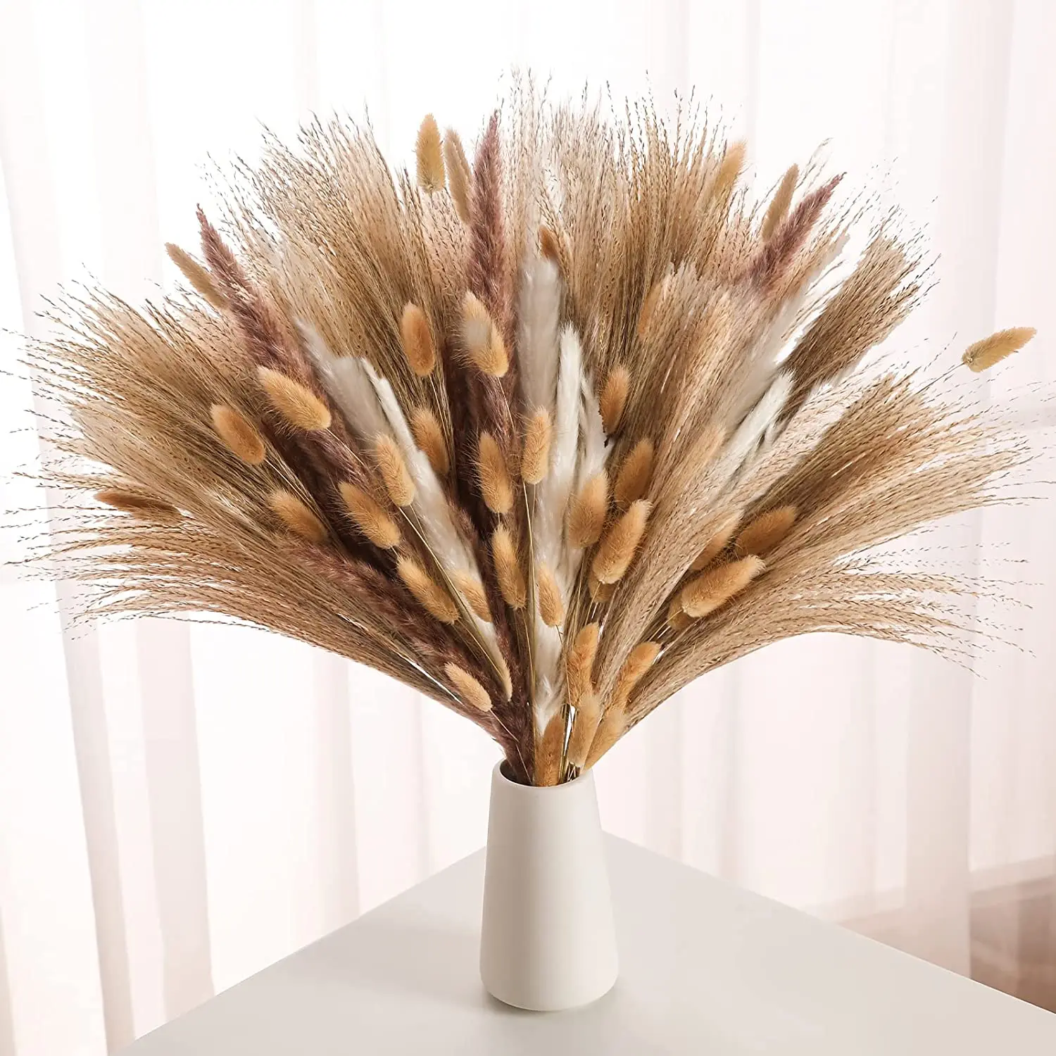 

60 Pieces Fluffy Natural Dried Reed Bouquets Bohemian Style Home Table Party Decoration Holiday Wedding Birthday Arrangements