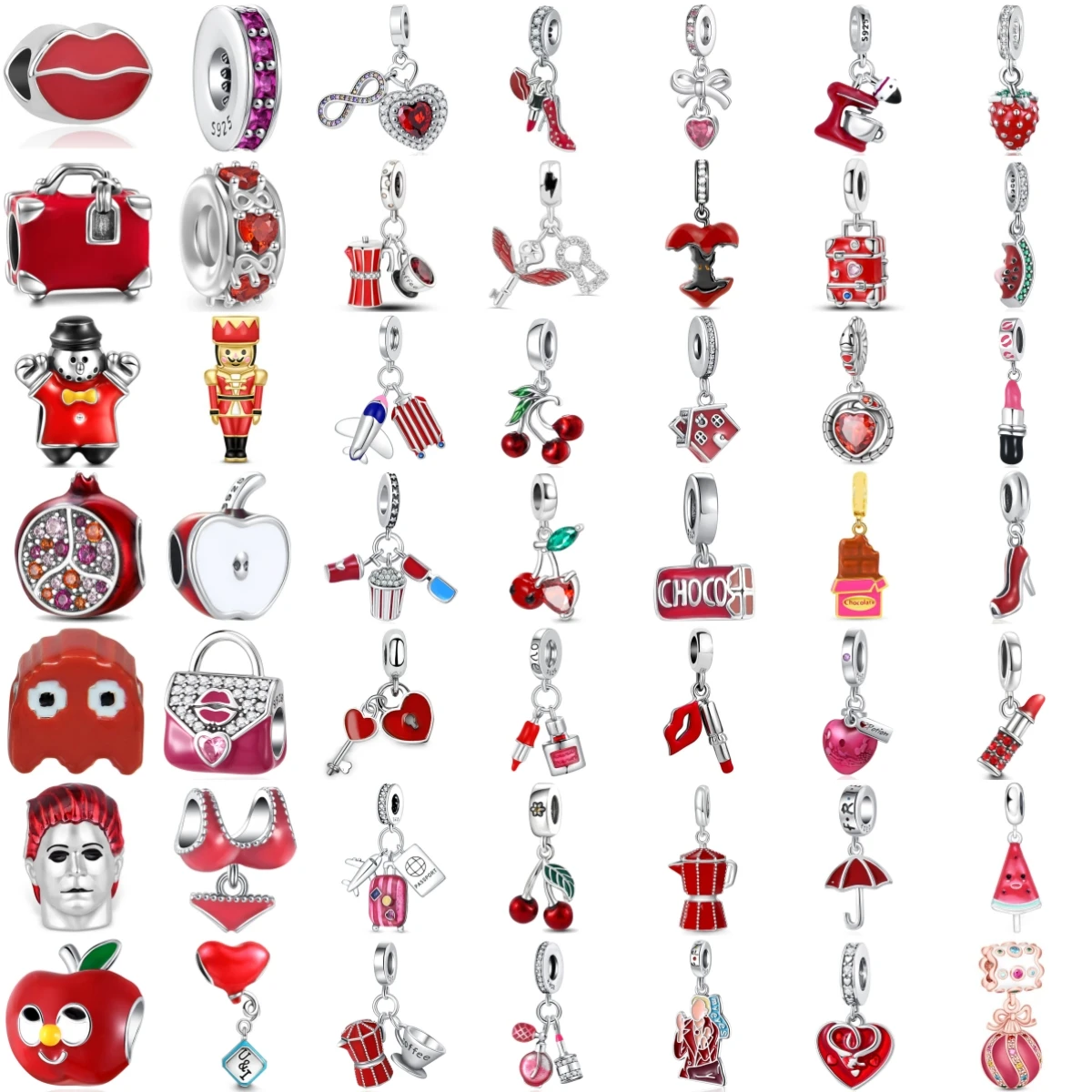 925 Sterling Silver Red Series Dangle Charms Fruit Lipstick High Heel Cherry Strawberry Beads Fit Original DIY Jewelry Gift