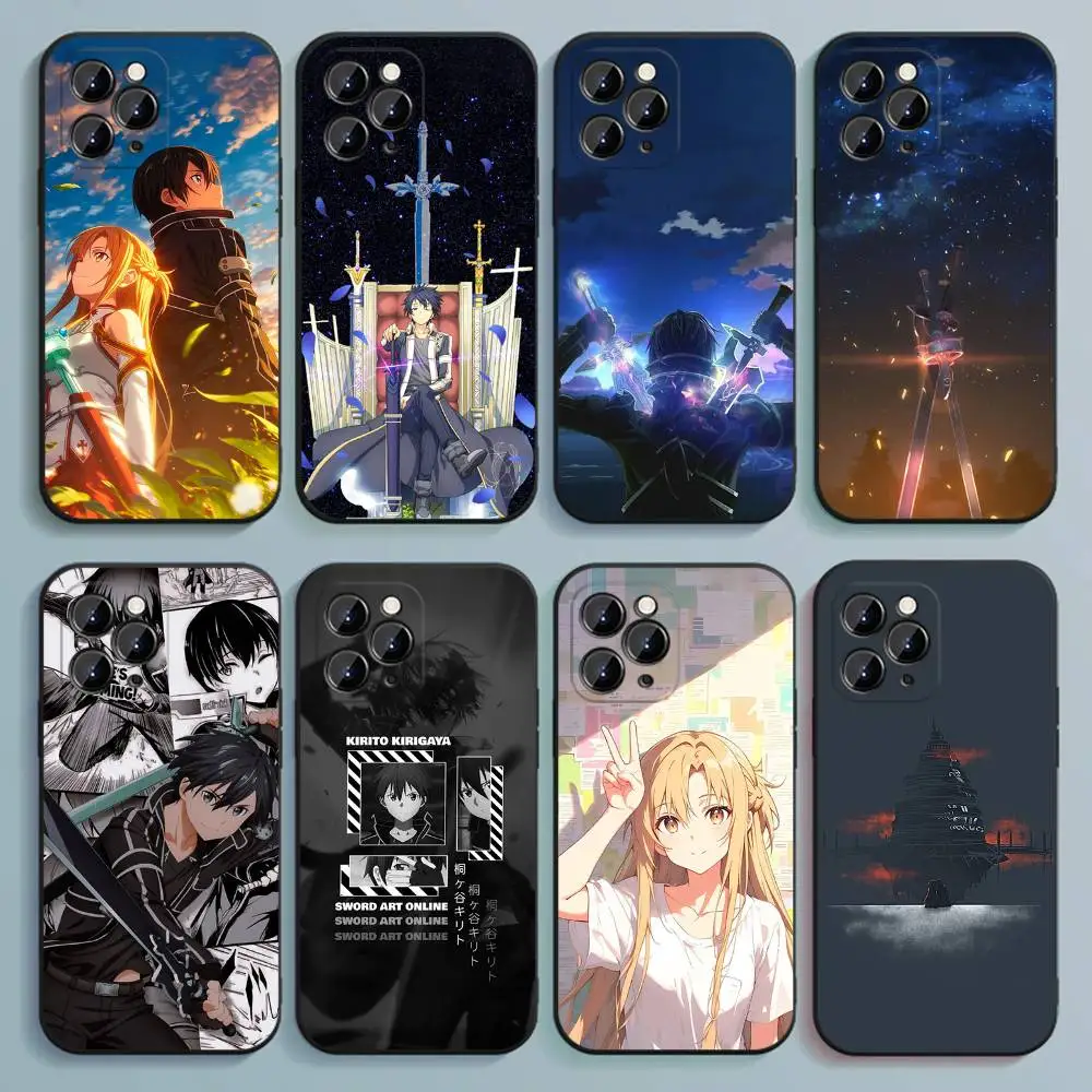 حافظة هاتف Sword Art Online SAO Kirigaya لهاتف iPhone 17,16,15,14,13,12,Pro,Max,Plus,E,SE4,Air,غطاء ناعم أسود صغير