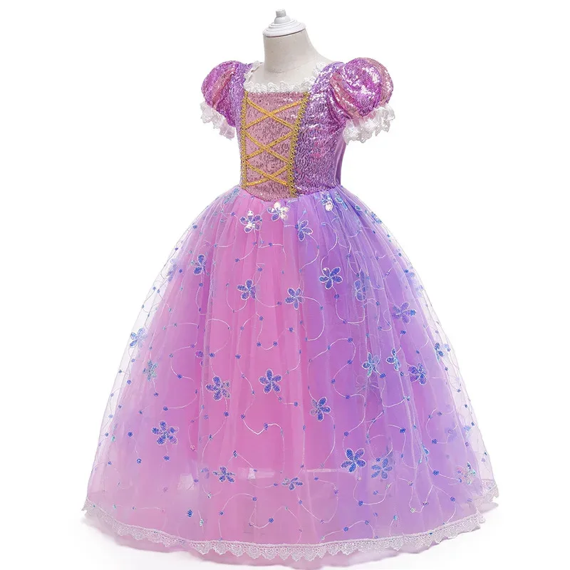 Robe princesse violette pour filles, Costume de luxe, robe de bal pour fête d'anniversaire, vêtements fantaisie pour Halloween et carnaval