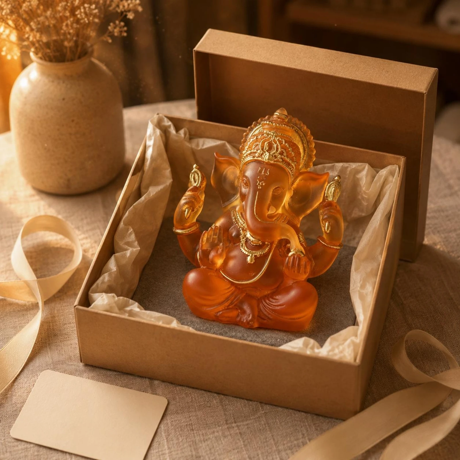 Resin Elephant God Figurine Retro Design Indian God Sculpture Lord Elephant Deity Idol Artisanal Look House Decoration