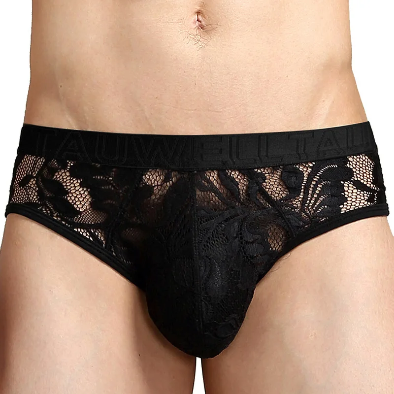 

Men Underwear Briefs Sexy Lace Transparent Ultra-Thin See Through Lingerie Low Rise Sissy Feminization Underpants Pouch Panties