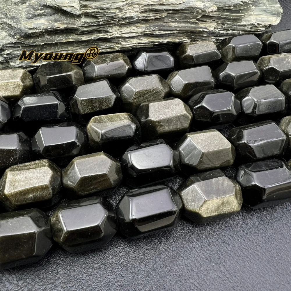 Large Faceted Natural Stone Golden Obsidian Cutting Nugget Beads For DIY Jewelry Making MY240131