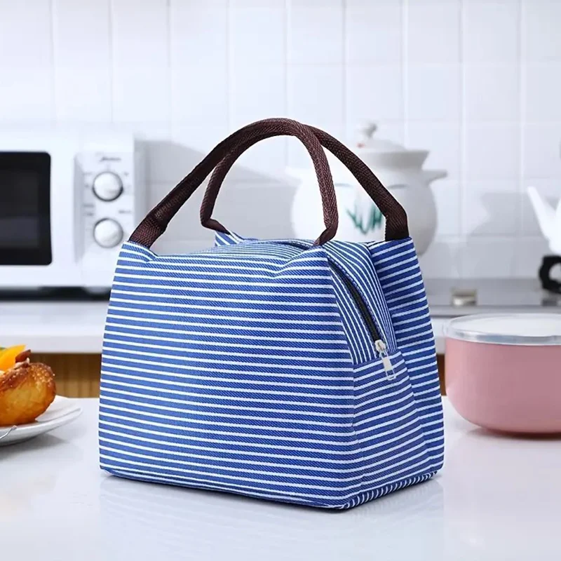 Multi-Color Portable Square Lunch Bag Washable Striped , Reusable Leak Poof Insulation Tote Bento Bag