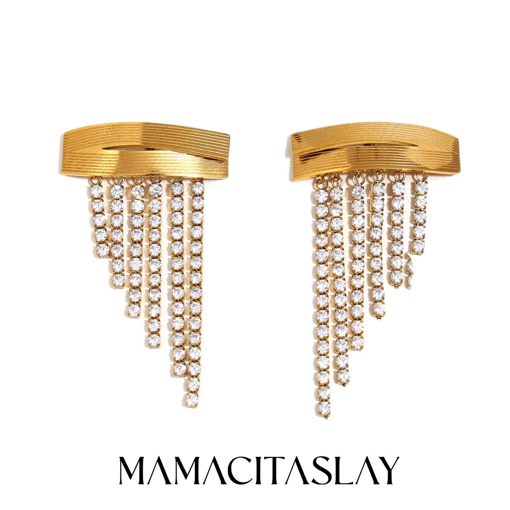 

MamacitaSlay Creative Stainless Steel Zircon Tassel Earrings Banquet Luxury Waterproof Jewelry Women's Charm Earrings Gift