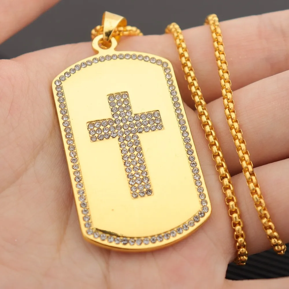 Vintage zircon encrusted military cross Pendant Charm Men's necklace Fashion Christmas Valentine gift Amulet Jewelry accessories