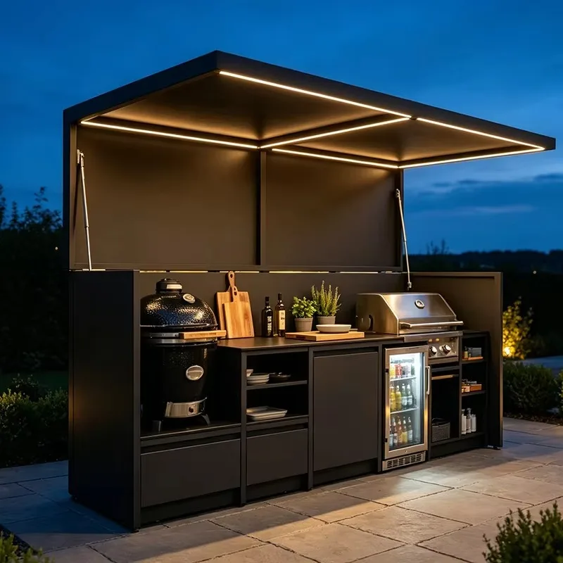 Weather Resistant Lift-up Canopy Outdoor BBQ Pod Villa Garden Stainless Steel Outdoor Kitchen Island Set Manufacturer