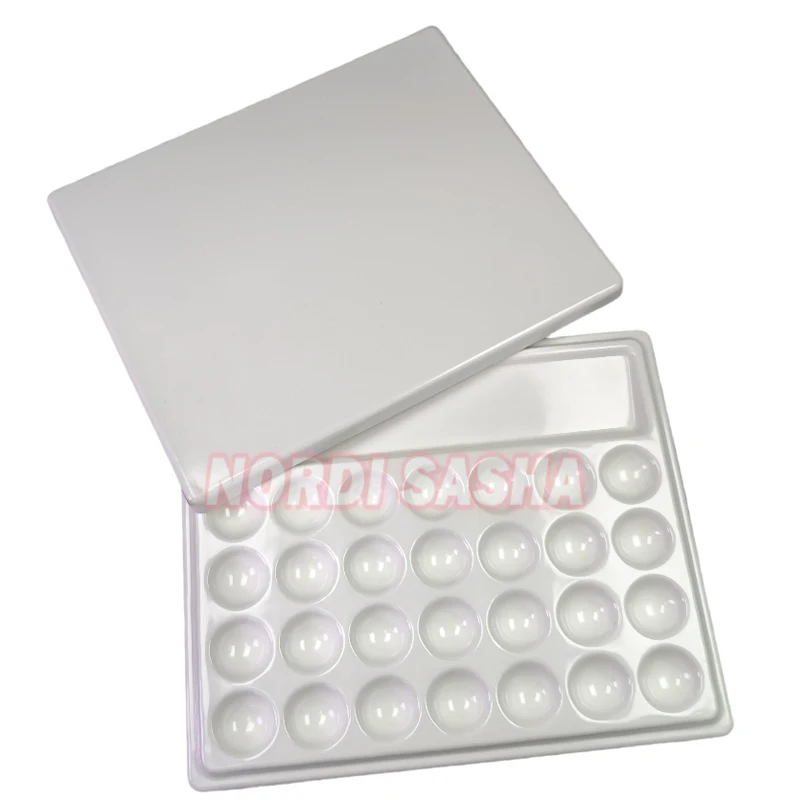 28 Holes /Pcs Dental Lab Ceramic Palette with Cover Dental glazing Plate Porcelain Mixing Watering Moisturizing Plate