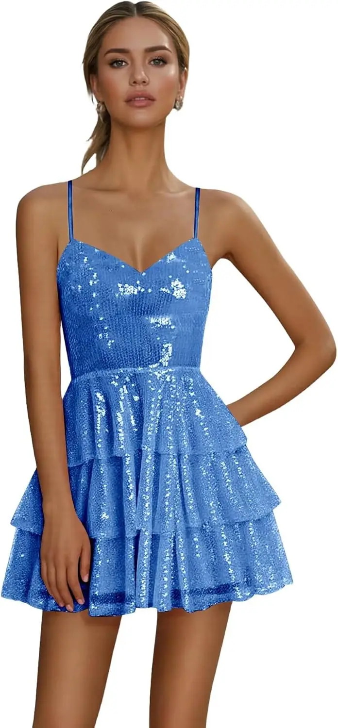 

Платья для встречи выпускников на бретельках, короткое многоярусное вечернее облегающее платье с пайетками для подростков, коктейльное вечернее выпускное платье