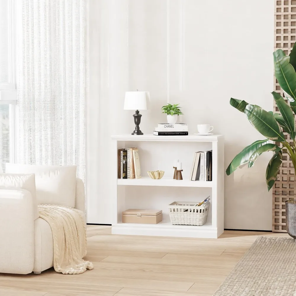 2-الرف الأبيض خزانة الكتب أرفف الكتب الخشبية 33in واسعة الطابق الدائمة عرض رفوف التخزين خزانة الكتب المنخفضة للمكتب المنزلي #6