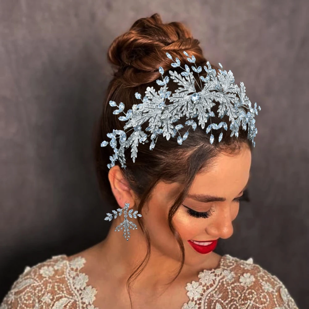 

A359 Zircon Wedding Crown Earring Set Crystal Bridal Headband Bride Jewelry Set Party Headpieces Women Tiara Prom Hair Accessory