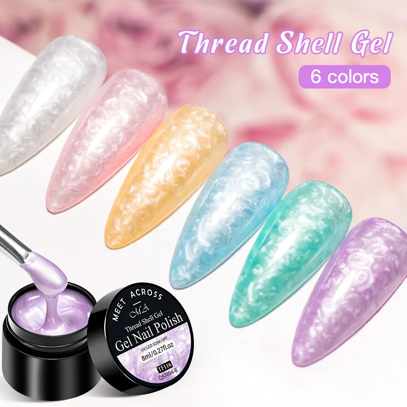 MEET ACROSS 8ml Auroras Shell Nail Gel Polish Shiny Glitter Pearl Shell Thread Semi Permanente Manicure Voor Soak Off UV LED Gel