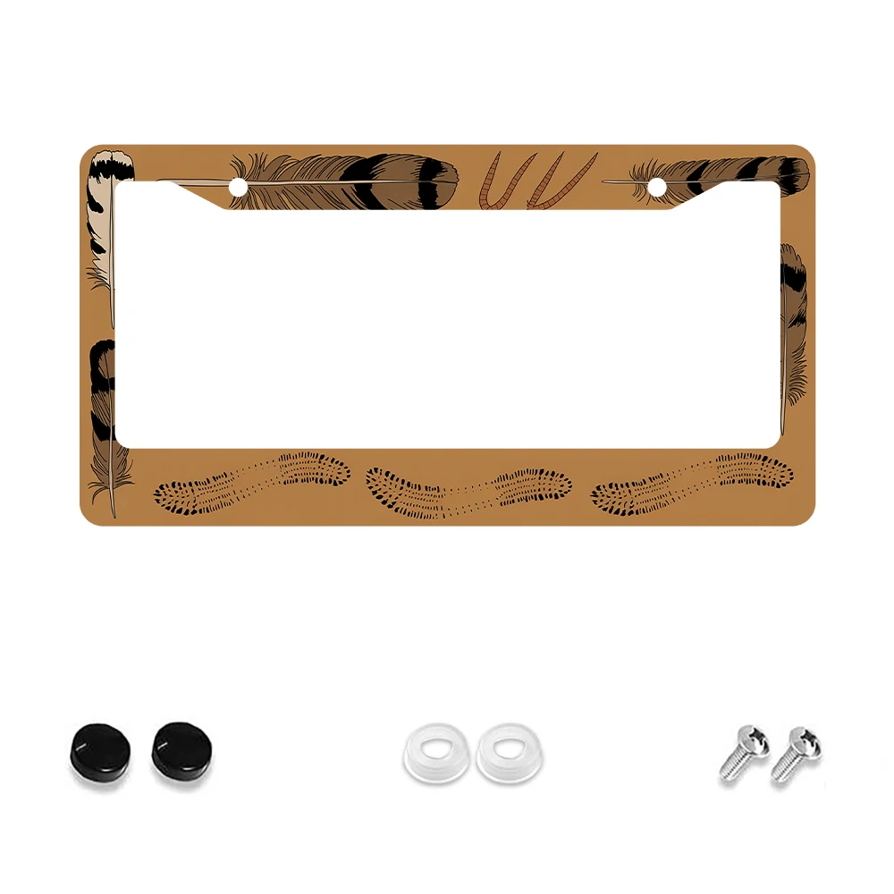 

1 шт., рамка номерного знака с 2 отверстиями в стиле ретро, коричневый перо, алюминиевый материал, 6x12 дюймов, с комплектом винтов, винтажное украшение автомобиля