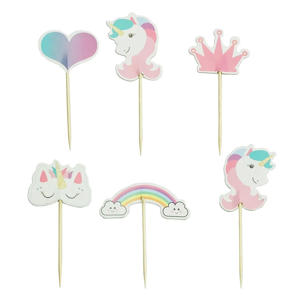 

24pcs Unicorn Cake Toppers Picks Animal Decorations Cupcake Flags Birthday Party Supplies Cloud Shape Food Picks