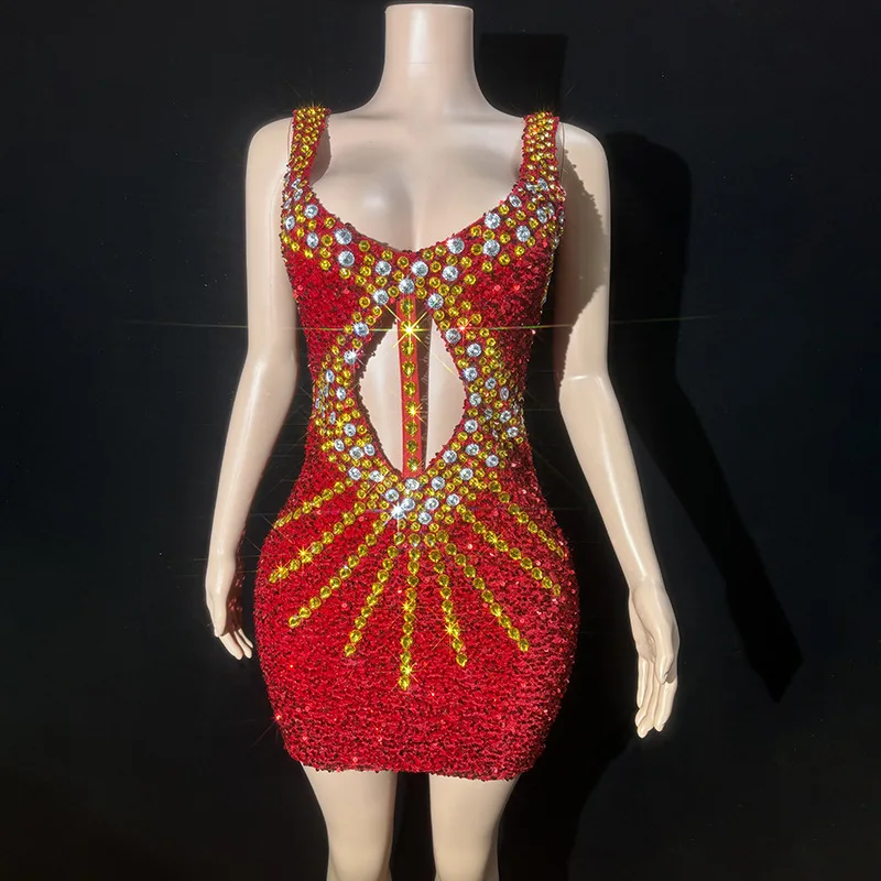 

Summer Design Sense Golden Diamond Deep V Evening Dress Singer Performance Dress Star Red Carpet Company Annual Meeting Vestidos