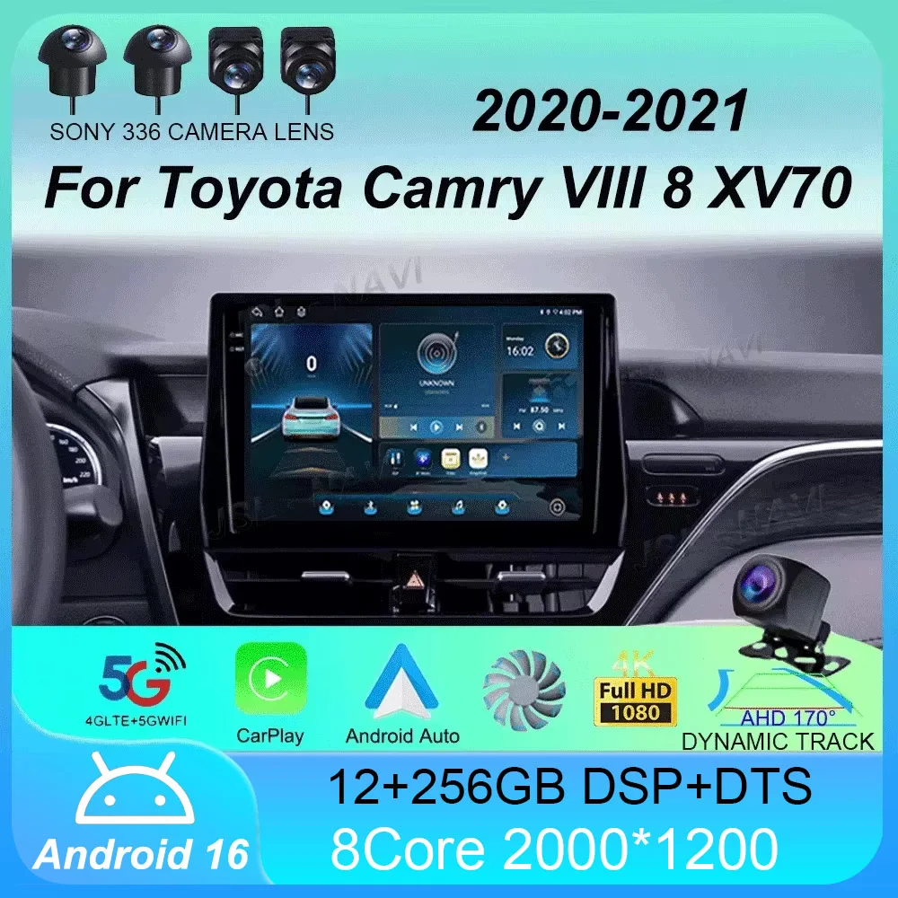 Car Radio Android 16 Carplay Auto For Toyota Camry VIII 8 XV70 2020-2021 Multimedia Video Player Navigation GPS Stereo Head Unit