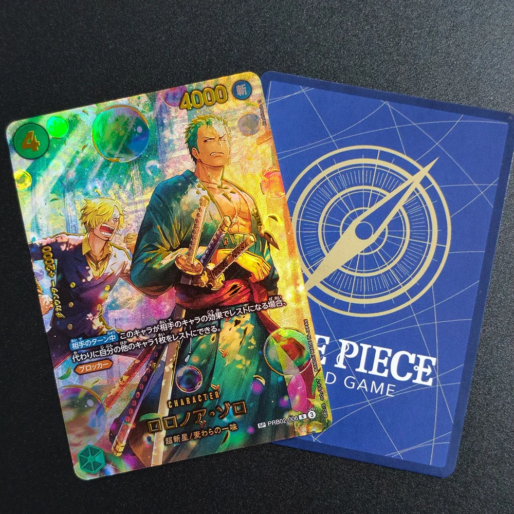 

Self Made Proxy One Piece OPCG Japanese Roronoa Zoro PRB02-006 SP Card The Azure Sea's Seven EB04 Hot stamping Game Card Toy